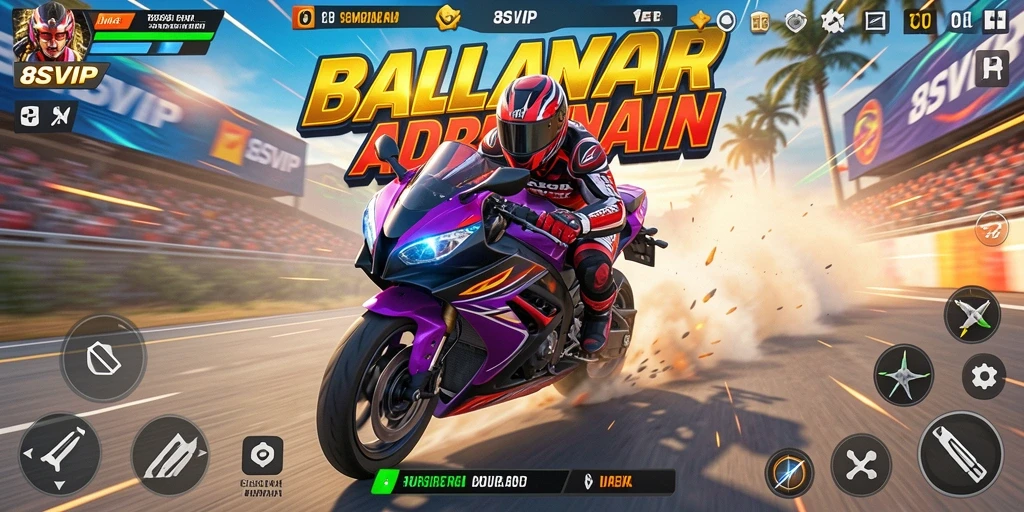 Tampilan gameplay seru dari 8SVIP dengan aksi balapan motor.