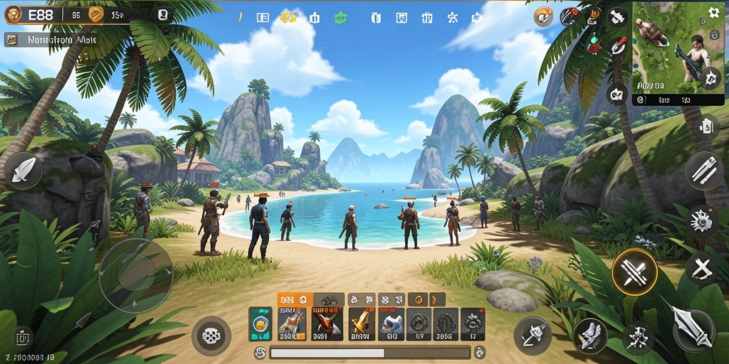 Tangkapan layar gameplay E88 dengan petualangan di dunia terbuka.