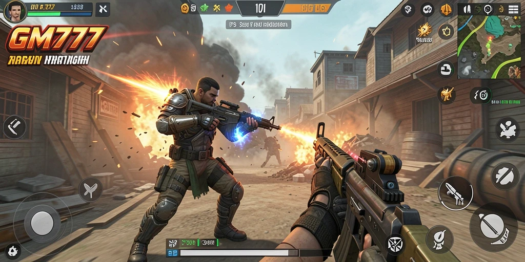 Tangkapan layar dari gameplay GM777 yang mendebarkan dengan aksi TPS.