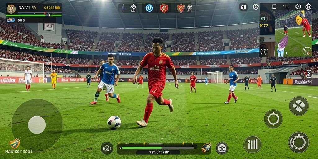 Screenshot gameplay NA777 yang menampilkan aksi sepak bola seru.